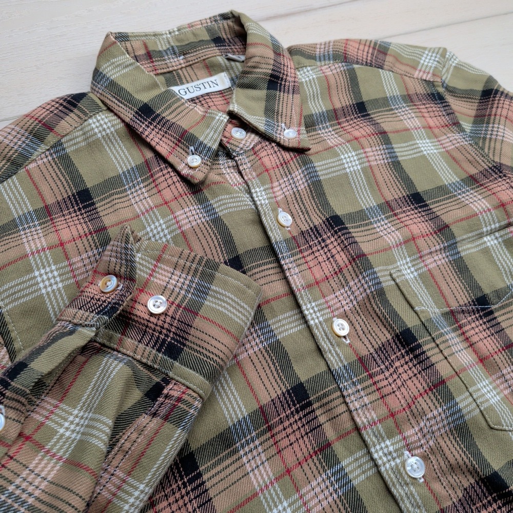 Gustin Flannel Shirt Mens XS #95 Rustic‎ Green Twill Rugged Plaid Made in USA